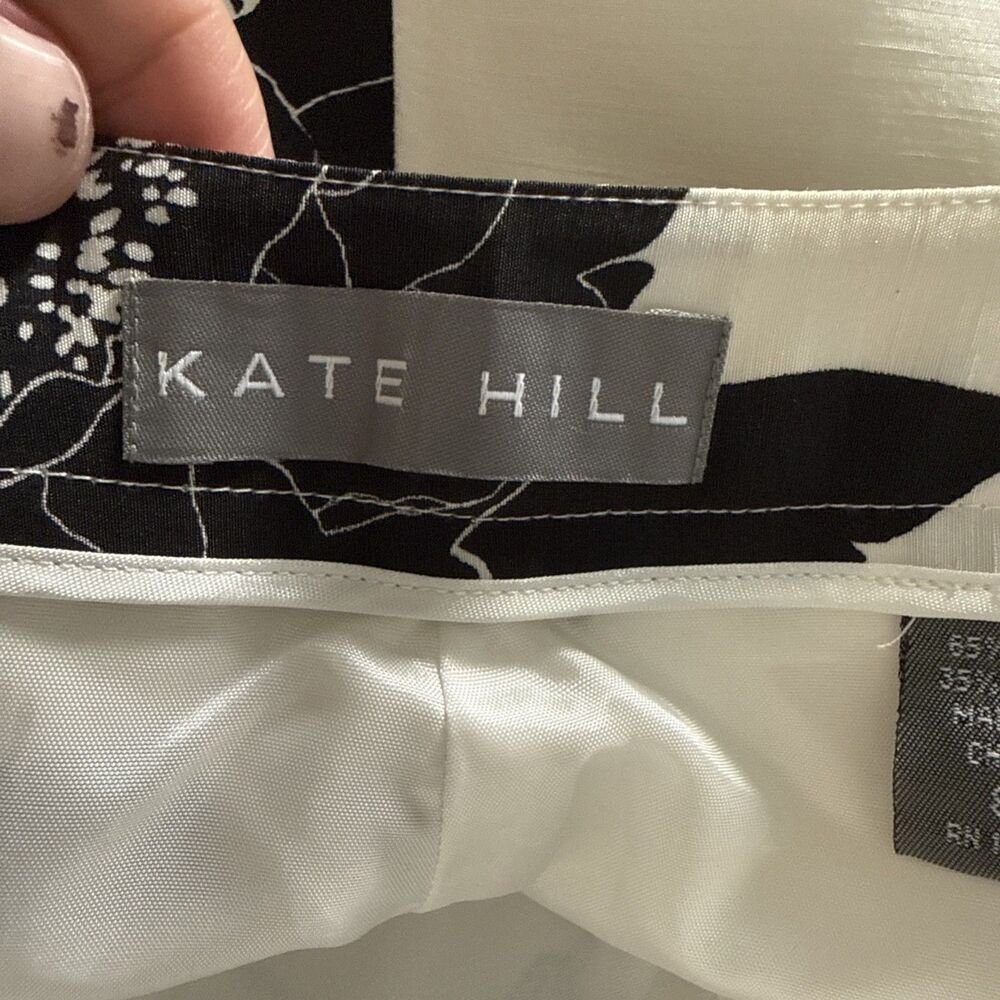 Kate Hill Silk & Linen Black White Floral Straight Leg Trouser Pants Women Sz 8 - Picture 3 of 7